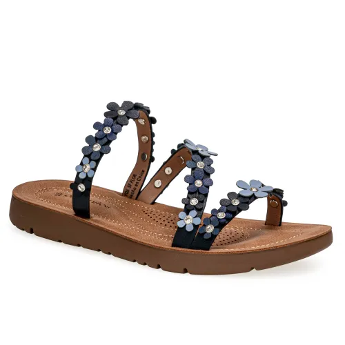 Platanitos Azul de Mujer modelo Sandalia Dama Sf Flor azules sintéticos mujer 2025042121052495694 Sintético Sintético